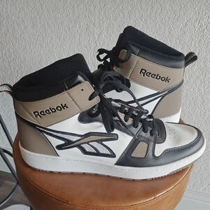 Reebok High-Top Sneakers in Black, White, and Tan